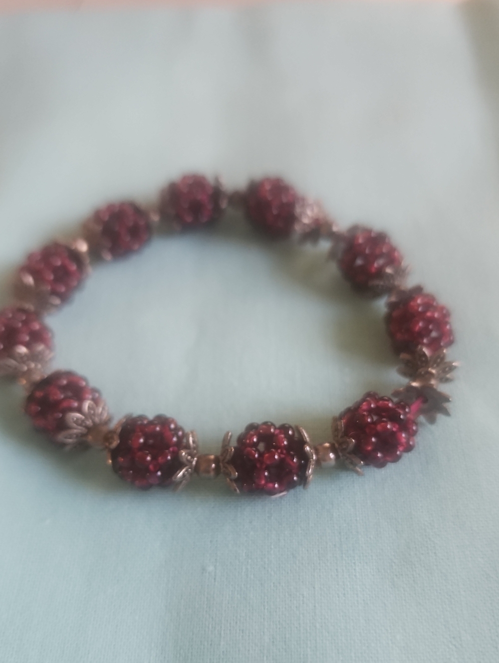 VEUC Red Garnet Grapeseed Beaded Floral Bracelet - Women Jewelry